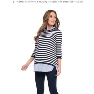 Seraphine size medium maternity and nursing top. Ruffle collar can be removed.